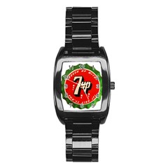 Fresh Up With  7 Up Bottle Cap Tin Metal Stainless Steel Barrel Watch by Celenk