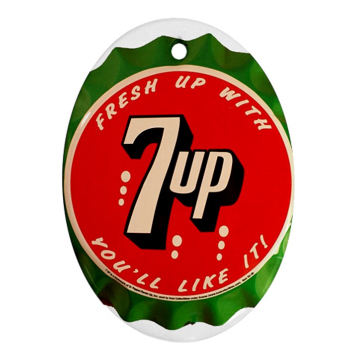 Fresh Up With  7 Up Bottle Cap Tin Metal Ornament (Oval)