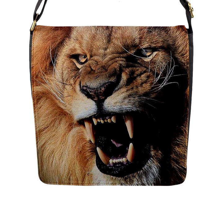 Male Lion Angry Flap Messenger Bag (L) 