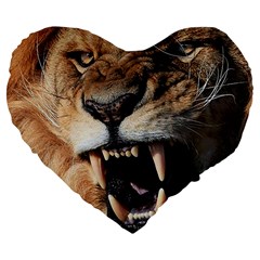 Male Lion Angry Large 19  Premium Flano Heart Shape Cushions by Celenk