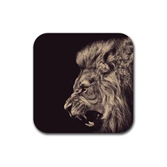 Angry Male Lion Rubber Coaster (square)  by Celenk