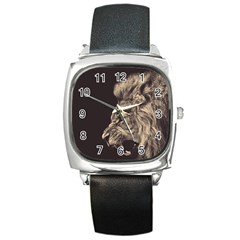 Angry Male Lion Square Metal Watch by Celenk