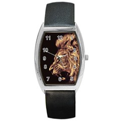 Angry Male Lion Gold Barrel Style Metal Watch by Celenk