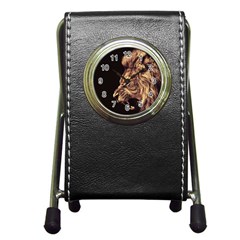 Angry Male Lion Gold Pen Holder Desk Clocks