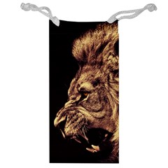 Angry Male Lion Gold Jewelry Bag by Celenk