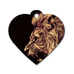 Angry Male Lion Gold Dog Tag Heart (two Sides) by Celenk