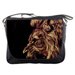 Angry Male Lion Gold Messenger Bags by Celenk