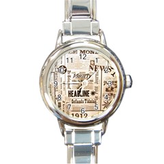 Vintage Newspapers Headline Typography Round Italian Charm Watch by yoursparklingshop