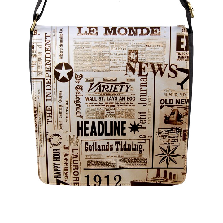 Vintage Newspapers Headline Typography Flap Messenger Bag (L) 