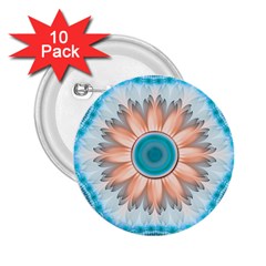 Clean And Pure Turquoise And White Fractal Flower 2.25  Buttons (10 pack) 