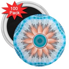 Clean And Pure Turquoise And White Fractal Flower 3  Magnets (100 Pack) by jayaprime