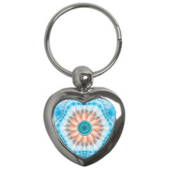 Clean And Pure Turquoise And White Fractal Flower Key Chains (heart)  by jayaprime