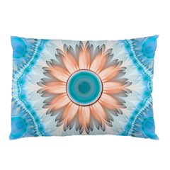 Clean And Pure Turquoise And White Fractal Flower Pillow Case by jayaprime
