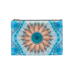 Clean And Pure Turquoise And White Fractal Flower Cosmetic Bag (medium)  by jayaprime