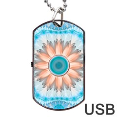 Clean And Pure Turquoise And White Fractal Flower Dog Tag USB Flash (Two Sides)