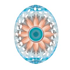 Clean And Pure Turquoise And White Fractal Flower Oval Filigree Ornament (two Sides) by jayaprime