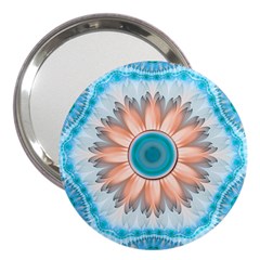 Clean And Pure Turquoise And White Fractal Flower 3  Handbag Mirrors by jayaprime