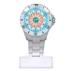 Clean And Pure Turquoise And White Fractal Flower Plastic Nurses Watch by jayaprime