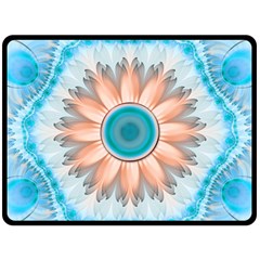 Clean And Pure Turquoise And White Fractal Flower Double Sided Fleece Blanket (large)  by jayaprime