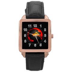 Dragon Rose Gold Leather Watch  by Celenk
