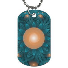 Beautiful Orange Teal Fractal Lotus Lily Pad Pond Dog Tag (two Sides) by jayaprime