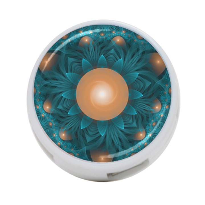 Beautiful Orange Teal Fractal Lotus Lily Pad Pond 4-Port USB Hub (One Side)