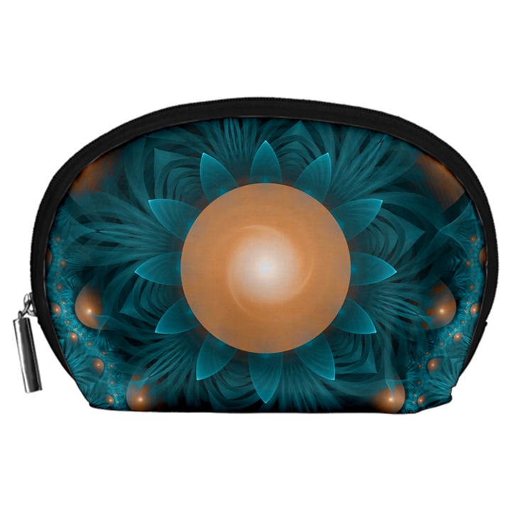 Beautiful Orange Teal Fractal Lotus Lily Pad Pond Accessory Pouches (Large) 