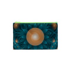 Beautiful Orange Teal Fractal Lotus Lily Pad Pond Cosmetic Bag (xs) by jayaprime