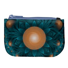 Beautiful Orange Teal Fractal Lotus Lily Pad Pond Large Coin Purse by jayaprime