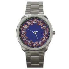 Blue Gold Look Stars Christmas Wreath Sport Metal Watch by yoursparklingshop