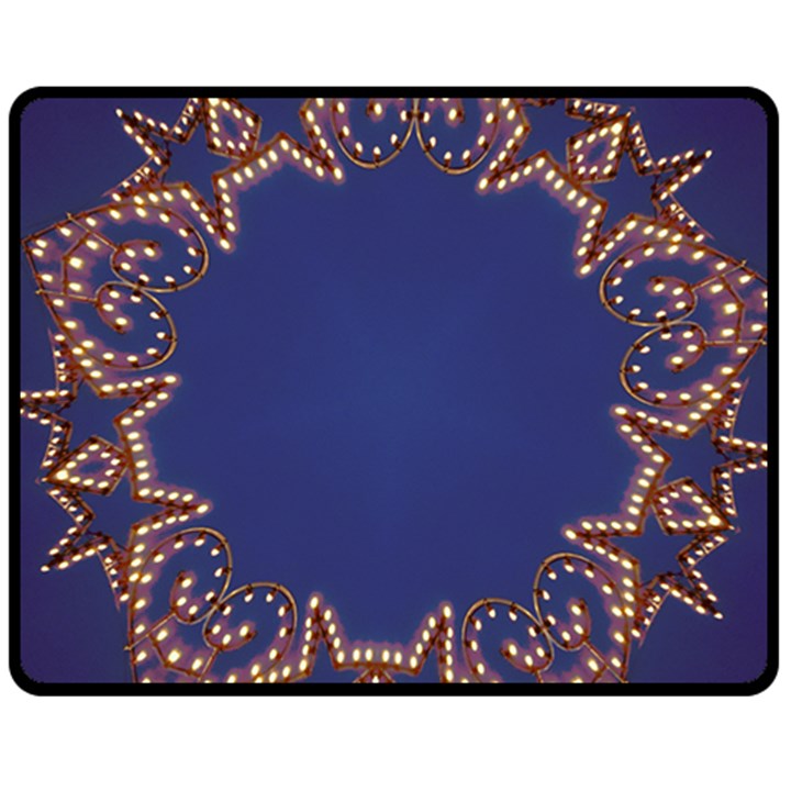 Blue Gold Look Stars Christmas Wreath Double Sided Fleece Blanket (Medium) 