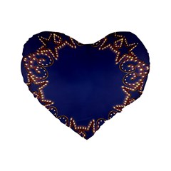 Blue Gold Look Stars Christmas Wreath Standard 16  Premium Flano Heart Shape Cushions by yoursparklingshop