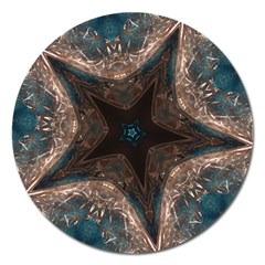 Kaleidoscopic Design Elegant Star Brown Turquoise Magnet 5  (round) by yoursparklingshop