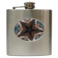 Kaleidoscopic Design Elegant Star Brown Turquoise Hip Flask (6 Oz) by yoursparklingshop