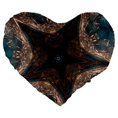 Kaleidoscopic Design Elegant Star Brown Turquoise Large 19  Premium Heart Shape Cushions by yoursparklingshop