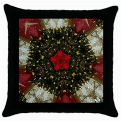 Christmas Wreath Stars Green Red Elegant Throw Pillow Case (Black)