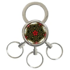 Christmas Wreath Stars Green Red Elegant 3-Ring Key Chains