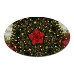 Christmas Wreath Stars Green Red Elegant Oval Magnet