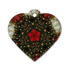 Christmas Wreath Stars Green Red Elegant Dog Tag Heart (One Side)