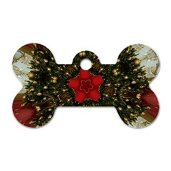 Christmas Wreath Stars Green Red Elegant Dog Tag Bone (Two Sides)