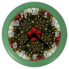 Christmas Wreath Stars Green Red Elegant Color Wall Clocks