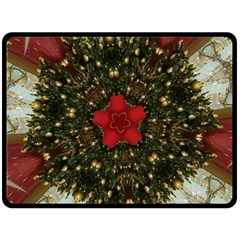 Christmas Wreath Stars Green Red Elegant Double Sided Fleece Blanket (Large) 