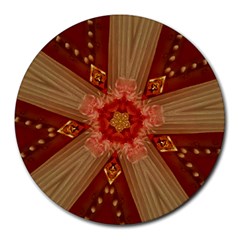 Red Star Ribbon Elegant Kaleidoscopic Design Round Mousepads by yoursparklingshop