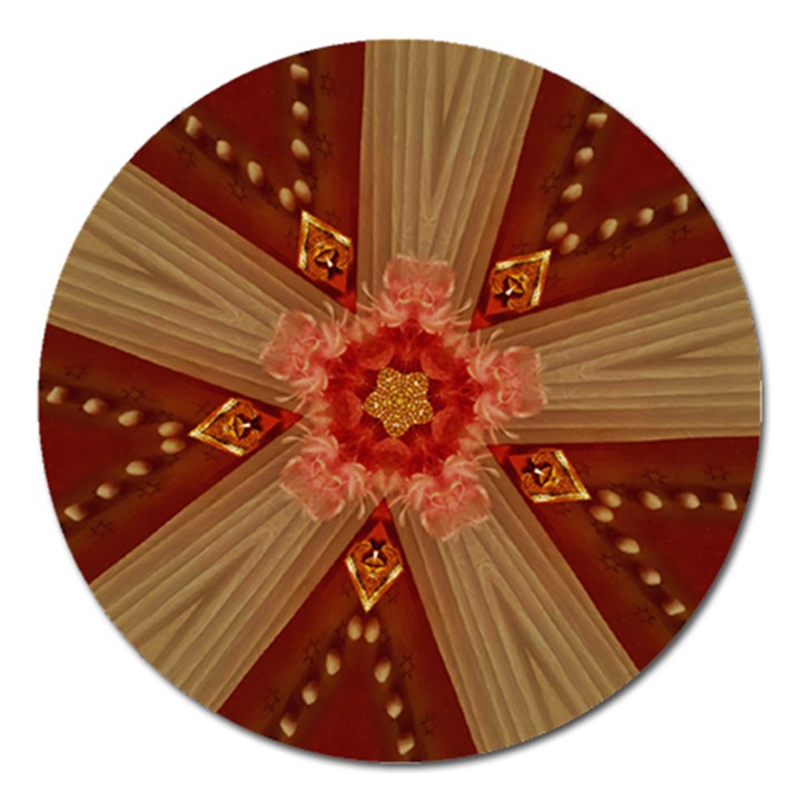 Red Star Ribbon Elegant Kaleidoscopic Design Magnet 5  (Round)