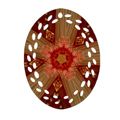 Red Star Ribbon Elegant Kaleidoscopic Design Ornament (oval Filigree) by yoursparklingshop