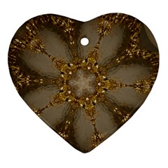 Golden Flower Star Floral Kaleidoscopic Design Ornament (heart) by yoursparklingshop