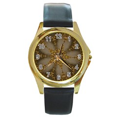 Golden Flower Star Floral Kaleidoscopic Design Round Gold Metal Watch