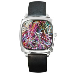 Funny Colorful Yarn Pattern Square Metal Watch by yoursparklingshop