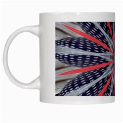 Red White Blue Kaleidoscopic Star Flower Design White Mugs by yoursparklingshop