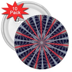 Red White Blue Kaleidoscopic Star Flower Design 3  Buttons (10 Pack)  by yoursparklingshop